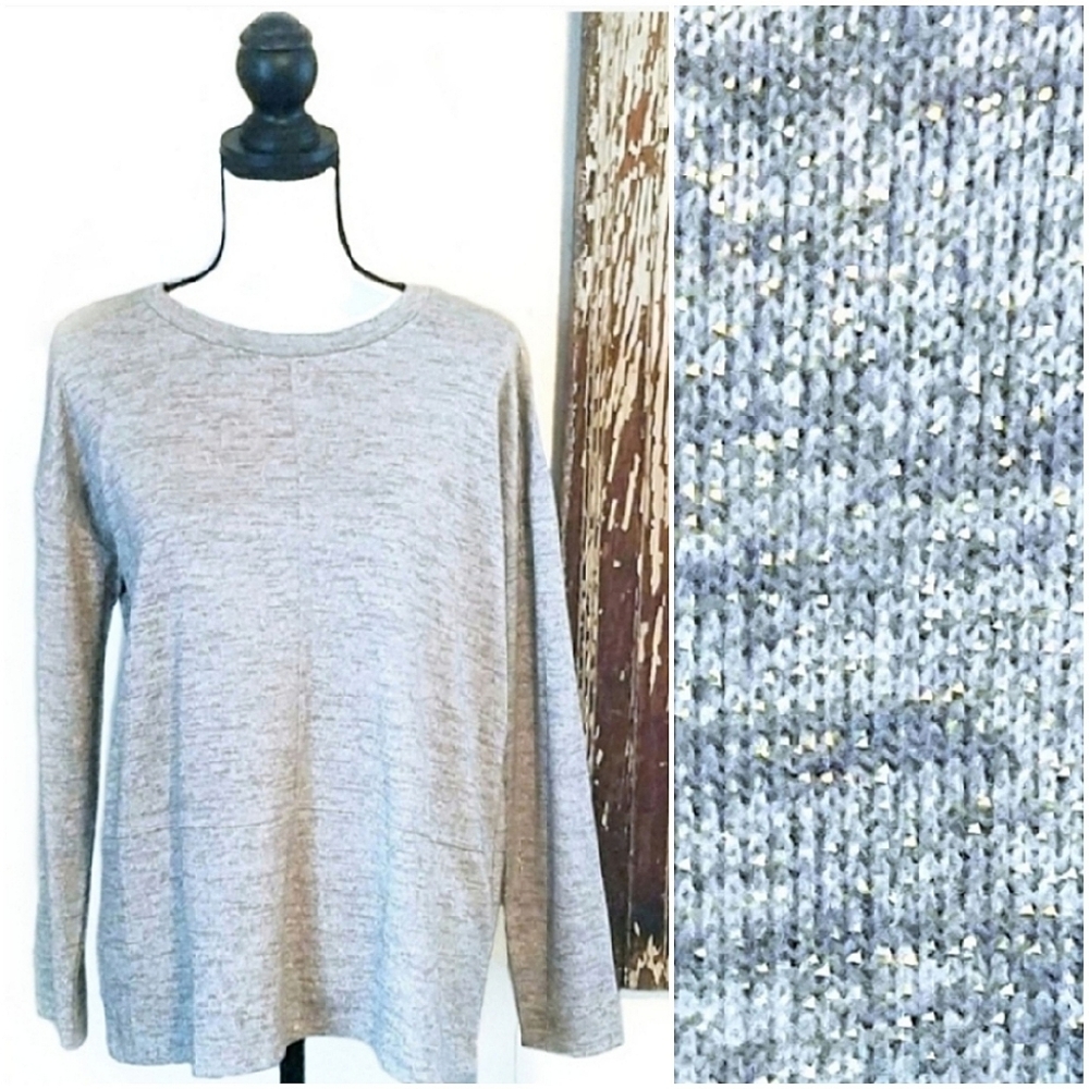 Liz Claiborne Metallic Tunic Sweater Grey Size LP